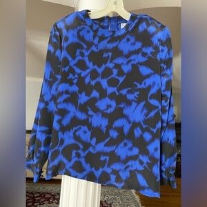 TanFjay women’s Royal blue and black long sleeve button cuffed blouse size 12
